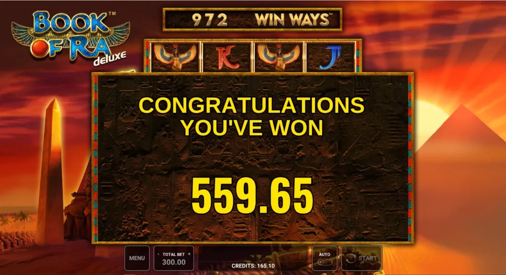 Book of Ra deluxe Win Ways: a vásárolt bónusz eredménye 559,65 kredit