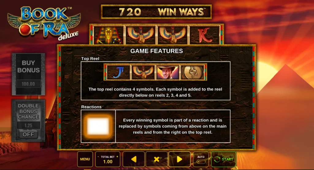 Book of Ra deluxe Win Ways: a felső tárcsa négy jele a 2–5. oszlopra épül