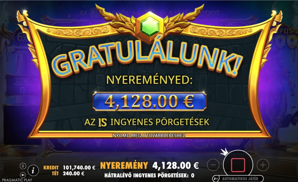 Gates of Olympus 1000: az ingyenpörgetés vége 4 128 kredittel tizenöt kör után